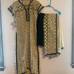 Tan and yellow cotton Pakistani dress